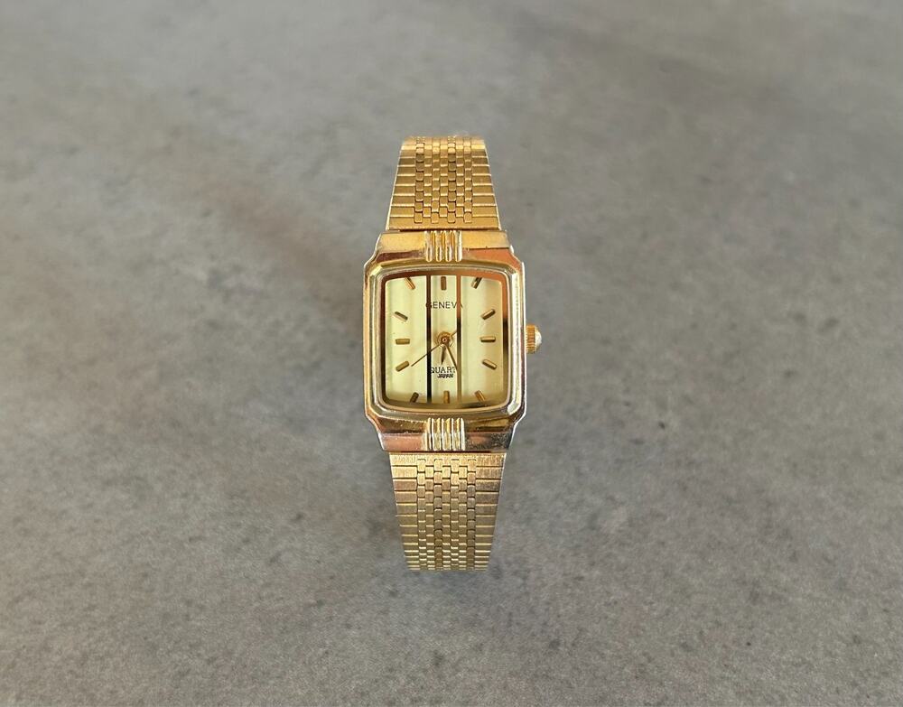 Geneva Women’s Gold Tone Rectangular Quartz Watch Cream Dial Japan Movt Working